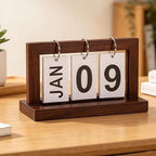Wooden Perpetual Flip Calendar—Natural Wood Surface—Space Saving Vertical Flipper—Reusable Wooden Date Tracker for Office Desk Bedroom Nightstand or Shelf - Image 3