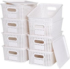 Ohmlove 8 Pack Plastic Storage Baskets with Lids for Organization by OHMLOVE