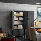 SUXXAN Rolling Storage Cabinet with 2 Doors and 2 Drawers, Heavy Duty Metal Storage Cabinet with Shelves, Locking Steel Cabinet for Warehouse, Home, Office (Black) - Image 2