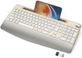 JOYACCESS Ergonomic Wireless Keyboard with Palm Rest & Tilt Angle, 2.4G Full-Size, Comfortable Typing, USB-C Adapter & Phone Holder for Mac/Windows -Gold White by JOYACCESS