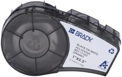 Brady Authentic (M21-17-423) Pre-Sized Harsh-Environment Polyester Labels for Barcode, Circuit Board, Equipment, Inspection, Black on White - Designed for M210, M210-LAB, M211 Printers, 0.5" H x 1" W by BradyCorp