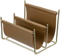 MyGift 2 Slot Modern Mail Holder, Deluxe Brass Tone Metal and Toffee Brown Leatherette Sling Entryway or Desktop Tabletop Letter Sorter by MyGiftHome