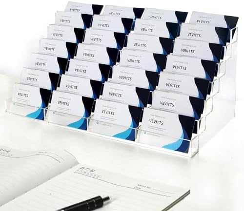 Vevitts Acrylic Business Card Holder for Desk Multiple Business Card Holders 28 Slot 7 Tier Large Business Card Organizer Business Card Display Rack Clear Plastic Business Card Stand for Home Office by Vevitts