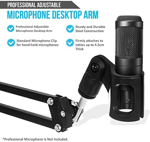 StreamEye Boom Arm Mic Stand with Desktop Mount, Detachable Clip, Professional Grade XLR Cable, Microphone Pop Filter and Cable Ties - Image 2
