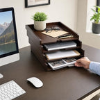 Solid Wood Stackable Letter Tray, 4-Tier Desk File Organizer for A4 Paper - Image 2