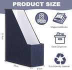 Gueevin Set of 6 Magazine File Holders, Sturdy Cardboard Desk Magazine Organizer with Gold Label Slots, Foldable File Folder Rack for Home Office Classroom Library(Blue) - Image 2