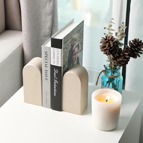 Koville African Natural Marble Bookends for Shelves, 7lbs Heavy-Duty Marble Book Holders, Decorative Book Ends, Bookshelf Apartment Decor for Normal Books/CD/Video Games - Image 7