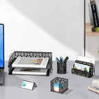 EasyPAG Desk Organizers and Accessories 5 Pieces Office Supplies Set - 2 Tier Paper Tray, Pencil Organizer for Desk, Mail Sorter Countertop, Business Card Holder and Sticky Note Holder, Black - Image 7