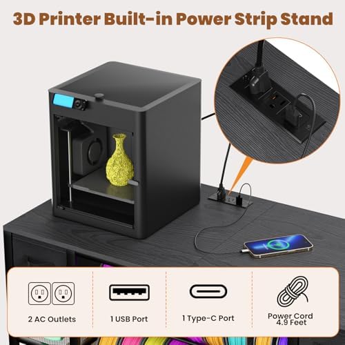 3D Printer Table with Storage, Heavy Duty Metal 3D Printer Stand with Filament Storage Drawer & Power Hub, Large Capacity 3D Printer Desk for Workshop, Studio & Home Office(Black) - Image 2