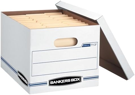 Bankers Box 12 Pack STOR/FILE Basic Duty File Storage Boxes, Standard Assembly, Lift-off Lid, Letter/Legal, White/Blue - Image 7
