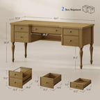 59in Wood Executive Desk with Solid Wood Legs & Keyboard Tray - Image 2