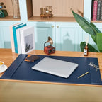 Leather Desk Pad Protector with Side Rails, Blue, 30 x 18 Inch - Image 4