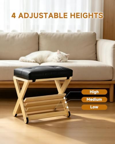 Adjustable Height Foot Rest Under Desk at Work, Solid Wood 4 Step Footrest - Image 3