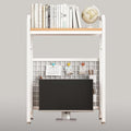 Desk Shelf Bookcase 1-Tier Metal Desktop Bookshelf Hutch with Grid Panel and DIY design possible Multipurpose Storage Organizer Display Rack for Dorm Office Home Computer Desk(White 21.7"×7.9"×38.6") by CDYYIQ