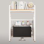Desk Shelf Bookcase 1-Tier Metal Desktop Bookshelf Hutch with Grid Panel and DIY design possible Multipurpose Storage Organizer Display Rack for Dorm Office Home Computer Desk(White 21.7"×7.9"×38.6") by CDYYIQ