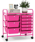 LDAILY 9 Drawer Rolling Storage Cart, Rolling Cart with Drawers for Classroom, Art Supply Craft Organizer on Wheel with Metal Frame & Handles for Home Office School by LDAILY