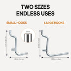 100 Pack Pegboard Hooks, Heavy Duty Galvanized Metal Peg Board Hooks with Locking Tabs, 2 Sizes, Fits 1/8” & 1/4” Pegboards, Garage Tool Organizer Accessories - Image 5