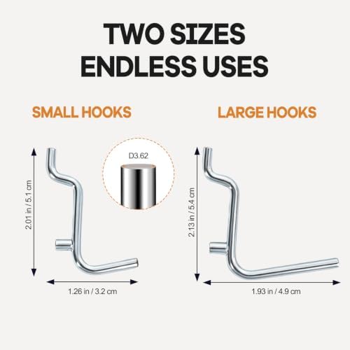 100 Pack Pegboard Hooks, Heavy Duty Galvanized Metal Peg Board Hooks with Locking Tabs, 2 Sizes, Fits 1/8” & 1/4” Pegboards, Garage Tool Organizer Accessories - Image 5