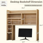 OFCASA Desktop Bookshelf, Countertop Storage Hutch with 7 Shelves for Computer Desk, 35.4'' 3-Tier Display Rack, Multipurpose Wooden Desk Hutch Storage Organizer for Home Office Dorm, Natural - Image 2