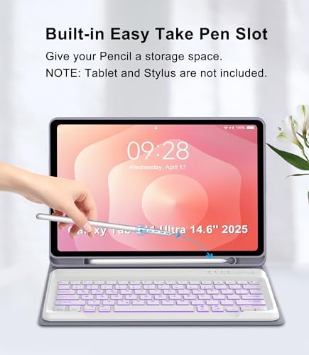 for Samsung Galaxy Tab S11 Ultra 14.6 Inch 2025 Backlit Keyboard Case, Galaxy Tablet S11 Ultra Case Keypad with S Pen Holder, 7-Color Backlight Keyboard for Samsung Tab 14.6'' SM-X930/X936B, Lavender - Image 6