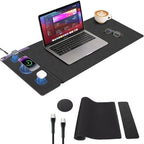 Wireless Charging Mouse Pad with 2nd Gen Tech, 3-in-1 25W Fast Charger, Replaceable Rubber & Microfiber Leather Desk Mat, Large Waterproof Desk Pad for Office & Gaming by AEOVOLL