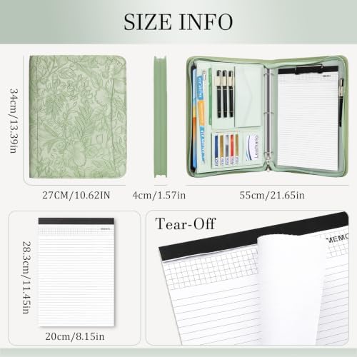 Leathario Portfolio Binder, Padfolio Organizer, 3 Ring Binder with Zipper - Image 2