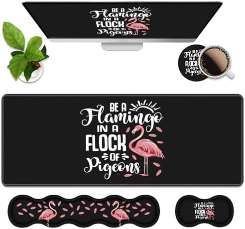 Ergonomic Memory Foam Mouse Pad Wrist Rest Set, Be a Flamingo in a Flock Pigeons Inspirational Quote Large Desk Pad + Keyboard Wrist Rest + Mouse Wrist Cushion + Coaster for Home Office Study Gaming by Unknown