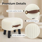 Foot Stools Small, White Ottomon with Handle, Velvet Footrest - Image 4