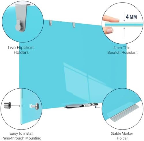 TSJ OFFICE White Board for Wall - 36" x 24" Blue Glass Board 3 X 2 FT - Image 2