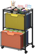 Rolling File Cart with 2 Drawers, Under Desk Storage Cabinet with DIY Divider, Letter/Legal Mobile Filling Cabinet on Wheels, Hanging File Folders Organizer, Metal Utility Cart for Home Office, Black by JKsmart