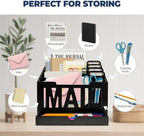 Mail Organizer Countertop, Desktop Mail Sorter with Drawer & Label Tags, BK - Image 2
