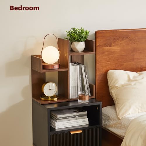 Aibiju Small Bookshelf for Small Space, Unique Cactus Bookcase, Kitchen Counter Shelf Desktop Organization, Light Walnut YD-DSR002LW - Image 2