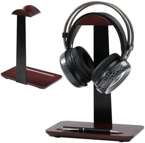 Walnut Wood Headphone Stand with Pen Holder by Unknown