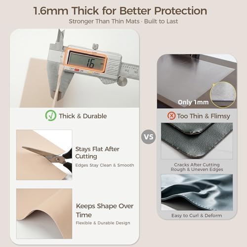 1.6mm Thick Leather 14x72 Inch Non-Slip Mat, Waterproof Countertop Protector, Long Dresser Scarf/Buffet Table Protector, Warm Beige - Image 2