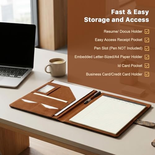 Professional Padfolio Portfolio Binder,Faux Leather Business Portfolio Organizer for Men & Women, Includes File Pockets, Card Holders, Pen Loop & Resume Holder for Interviews - Image 6