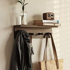Entrance Coat Rack ，Coat Hooks, Wall-Mounted Wooden Hook Rack, Wall-Mounted Shelves are Very Suitable (Walnut Color Finish—A-1) - Image 3