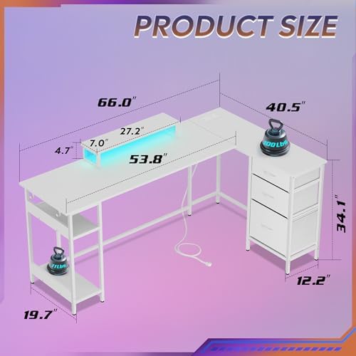 DEVAISE Computer Desk, Home Office, 66 Inch with Drawers, White - Image 3