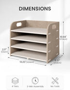 Fluxynara 4-Tier Felt File Organizer with Carry Handles, Natural Stone - Image 4