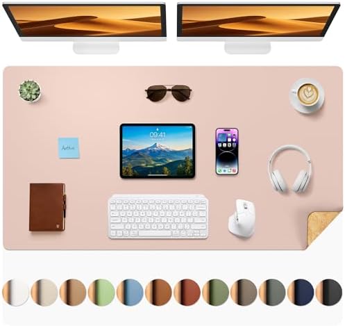 Aothia Cork Desk Mat - Dual-Sided XL PU Leather Desk Pad & Full Desk Protector, Large Waterproof Desktop Mat for Office & Gaming (47" x 23.6", Pink) by AothiaSimpleNaturalUnique