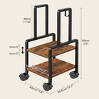 Adjustable 2-Tier PC Stand, Computer Tower Stand with 360° Locking Wheels & Hooks, CPU Cart for Floor, Carpet and Under Desk, 15.2" x 11.8" x 26", Rustic Brown - Image 7
