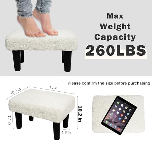 CAROLMADE Ottoman Foot Rest, Sherpa Small Ottoman Foot Stool with Legs Modern Footstool Ottomans for Living Room Entryway Office, Soft White - Image 2