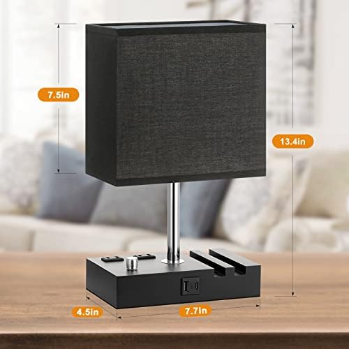 Black Bedside Table Lamps Set of 2 - Dimmable, USB C+A, 2 AC Outlets - Image 6