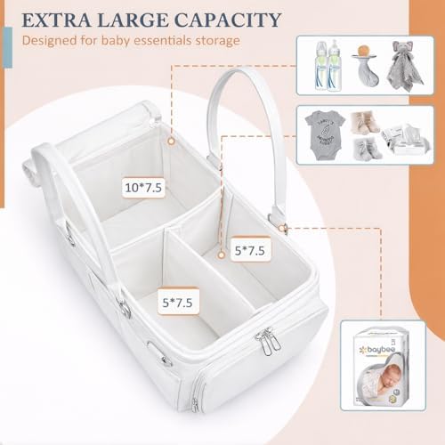 Portable Diaper Caddy, Large 17.1L Nursery Storage Basket with Handle, Baby Essentials Organizer for Changing Table, Travel Use, Light Beige - Image 6