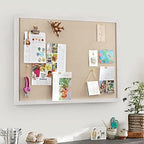 Miratino Large Bulletin Board 23x18 inch with Linen Cork Boards Wall Decor Hanging Pin Wood Framed Display Bulletin Cork Photo Picture Board Light for Room School Office 20-Pushpin Vintage White - Image 2