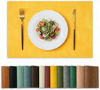 Artoid Mode Yellow Faux Leather Placemats Set of 8, 12x18 Inch Waterproof Wipeable Heat Resistant Vinyl Place Mats, Reversible Table Mats for Summer Kitchen Dining Decor by ArtoidMode