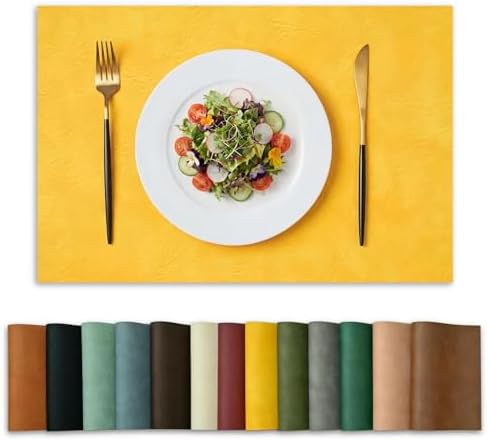 Artoid Mode Yellow Faux Leather Placemats Set of 8, 12x18 Inch Waterproof Wipeable Heat Resistant Vinyl Place Mats, Reversible Table Mats for Summer Kitchen Dining Decor by ArtoidMode