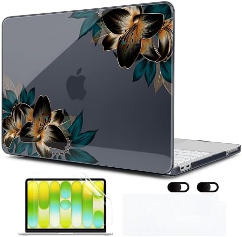 MEEgoodo 4-in-1 Printed Case for MacBook Neo 13 inch 2026 Release Model A3404, Laptop Hard Shell Cases with Keyboard Skin & Screen Protector & Webcam Covers, Golden Lilies by MEEgoodo