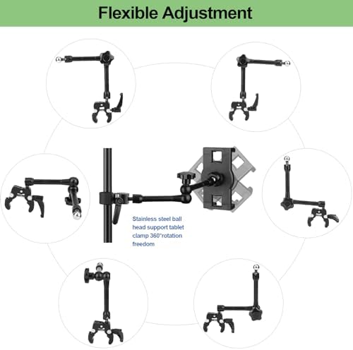 Mippko iPad Holder for Microphone Stand/Mic Music Stand,Tablet Mount Compatible with 4.7~12.9" / Nexus/LG G Pads/e-Reader/Switch/iPhone,360° Adjustable 10" Long Aluminum Alloy Arm - Image 6