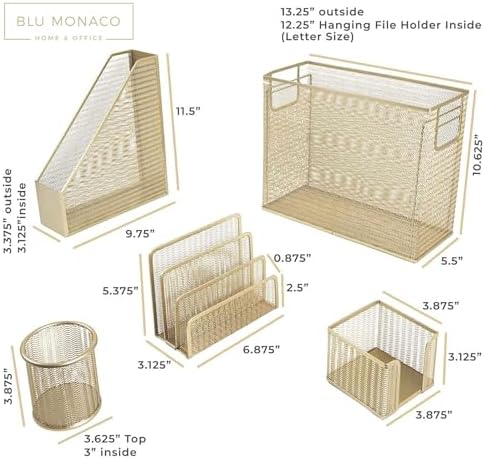 BLU MONACO | Gold Desk File Folder Organizer Set | Desktop Hanging File Organizer with Letter Size Holder | Hanging File Folders Organizer Office Accessories - Image 5