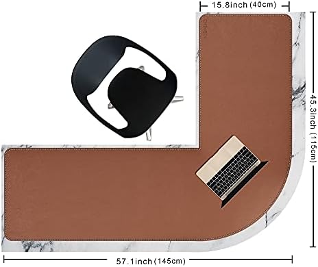 Chihein L-Shaped PU Leather Desk Pad (45.3” + 57.1”) x 15.7” (Brown/Gray) - Image 2